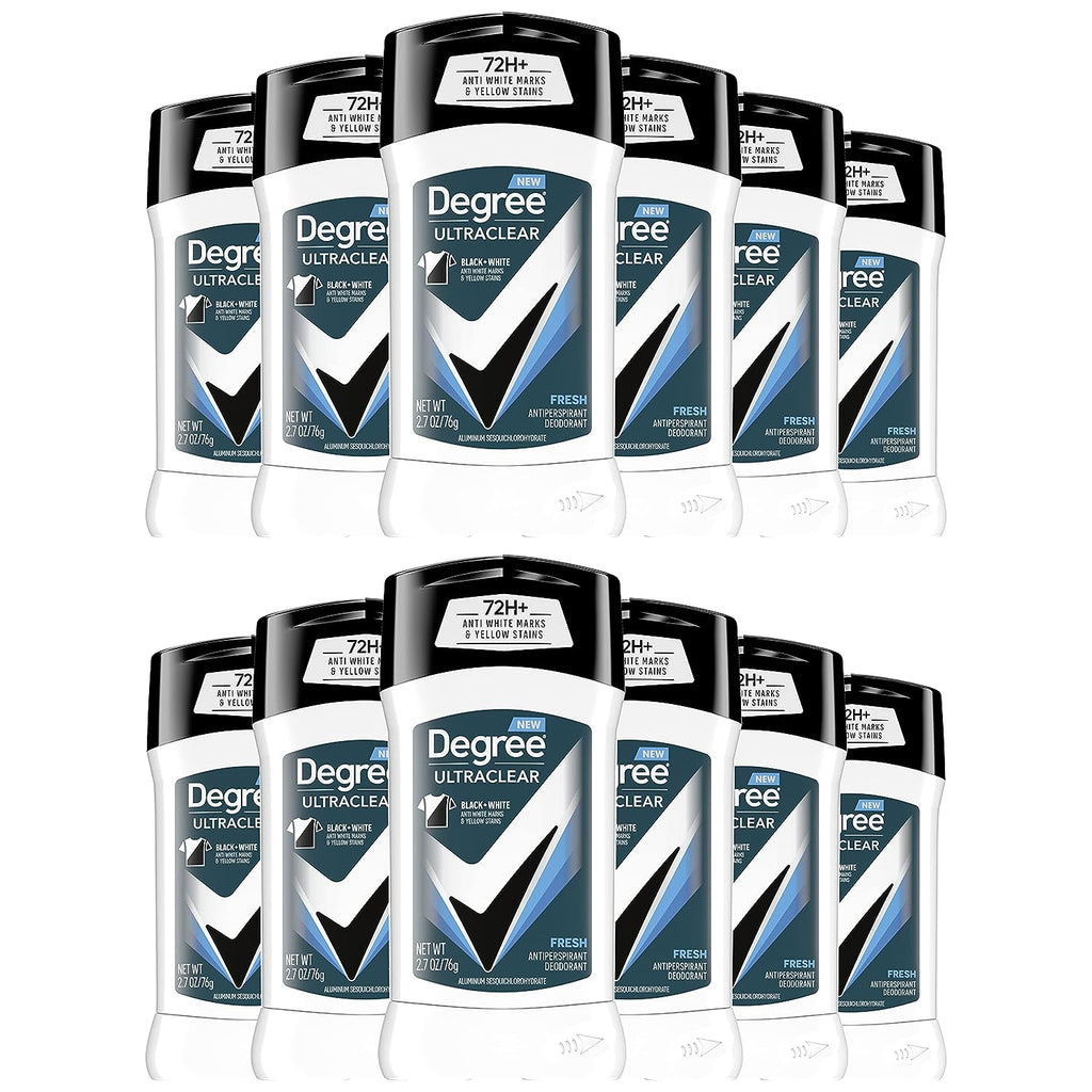Degree Men UltraClear Antiperspirant Deodorant Fresh, Pack of 12, 72-Hour Sweat &amp; Odor Protection Antiperspirant For Men With MotionSense Technology 2.7 oz