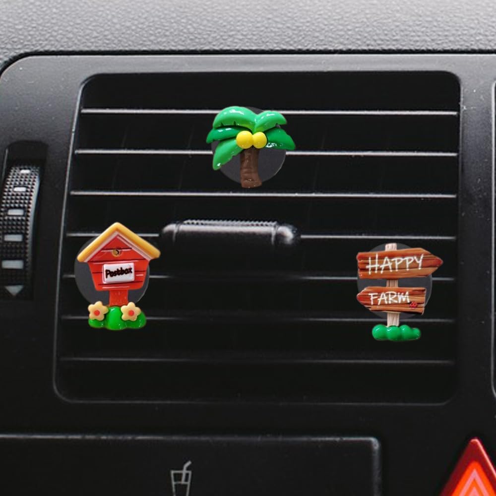 ZOSTLAND Coconut Tree Car Decorative Clip,Mailbox Car Air Fresheners,Road Signs Car Vent Clip,Auto Interior Decoration Accessories,Car Decor Gift for Women,Men (3pcs Holiday)