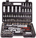 FMOCar Repair 108pcs Wrench Socket Set External Torx Screwdriver Bit Ratchet  Release Spanner 1/2" 1/4" Driver Metric,Hand Tool Sets