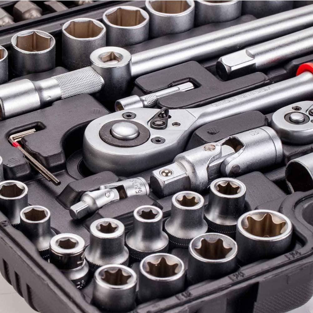 FMOCar Repair 108pcs Wrench Socket Set External Torx Screwdriver Bit Ratchet  Release Spanner 1/2" 1/4" Driver Metric,Hand Tool Sets