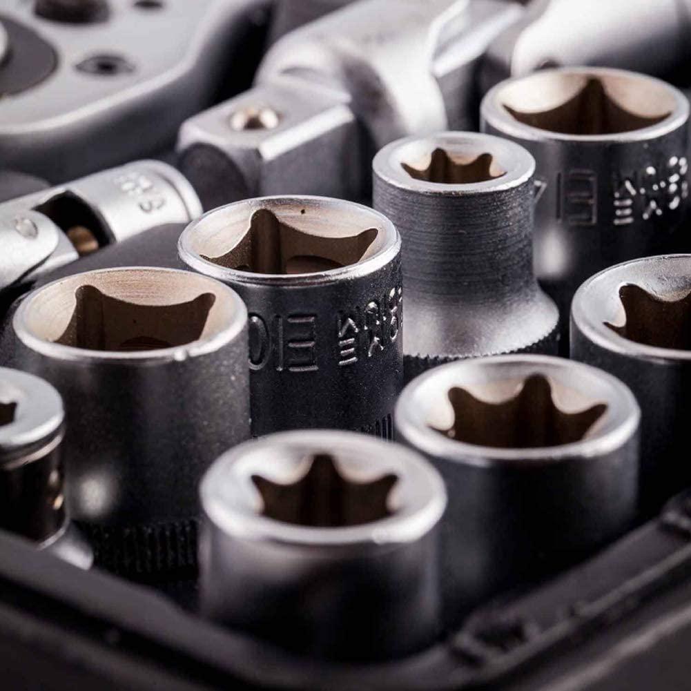 FMOCar Repair 108pcs Wrench Socket Set External Torx Screwdriver Bit Ratchet  Release Spanner 1/2" 1/4" Driver Metric,Hand Tool Sets