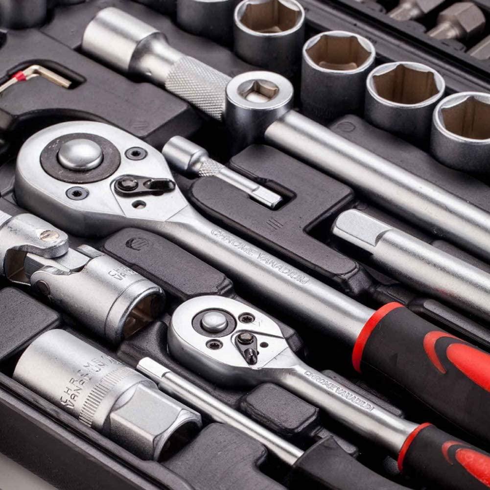 FMOCar Repair 108pcs Wrench Socket Set External Torx Screwdriver Bit Ratchet  Release Spanner 1/2" 1/4" Driver Metric,Hand Tool Sets