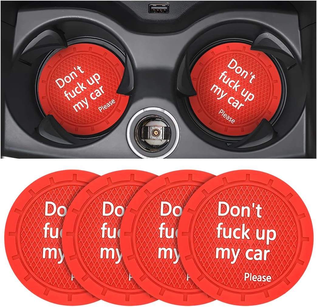 8sanlione Car Cup Coaster, 4Pcs 2.75 Inch Auto Cup Holder Insert Coasters, Non-Slip Waterproof Embedded Drink Mat, Automotive Interior Accessories for Men and Women (D Red/4PCS)