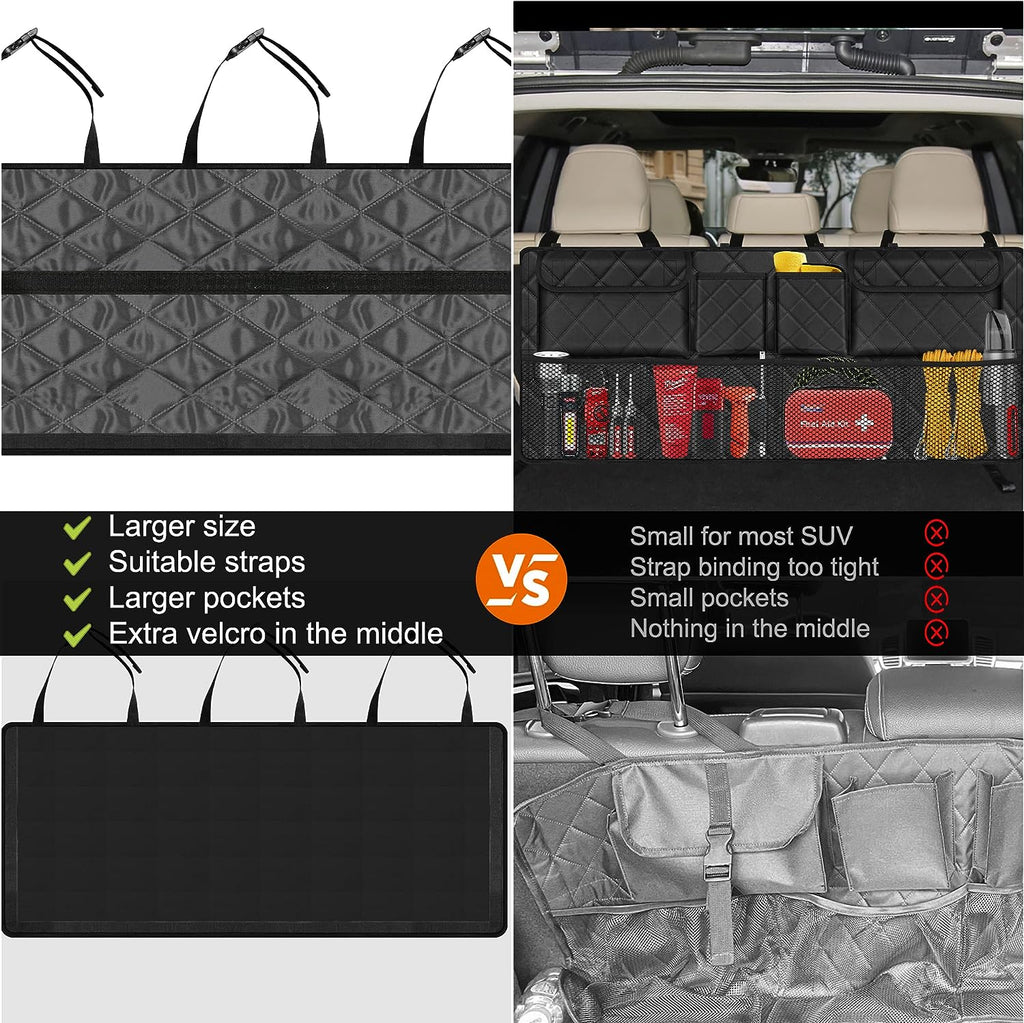 Femuar Car Trunk Organizer,Large Capacity Backseat Trunk Organizer(42"*18"),Collapsible Car Storage Bag with 8 Pocekt,Car Organizer for SUV/MPV/Truck - Black