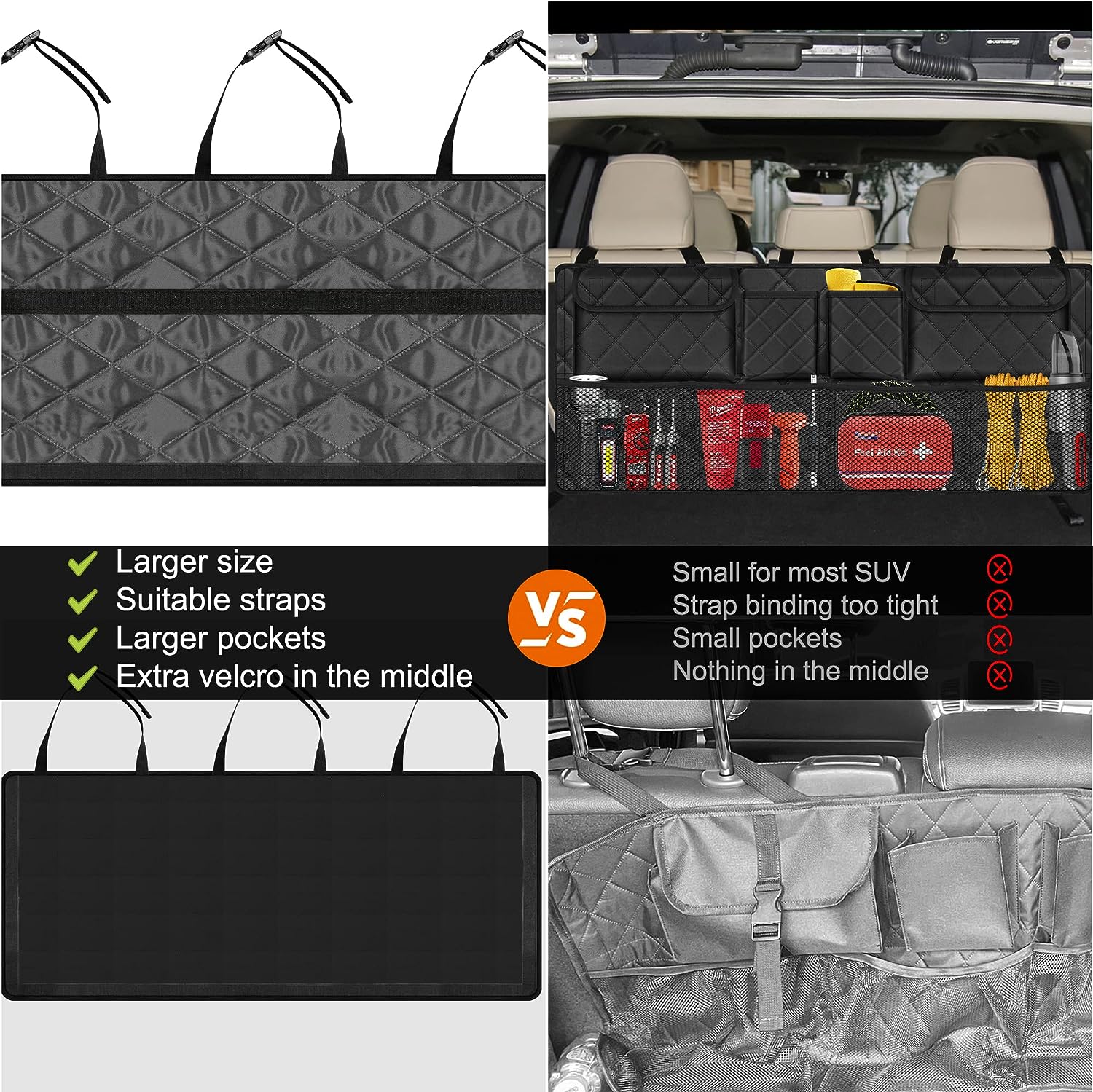 Femuar Car Trunk Organizer,Large Capacity Backseat Trunk Organizer(42"*18"),Collapsible Car Storage Bag with 8 Pocekt,Car Organizer for SUV/MPV/Truck - Black