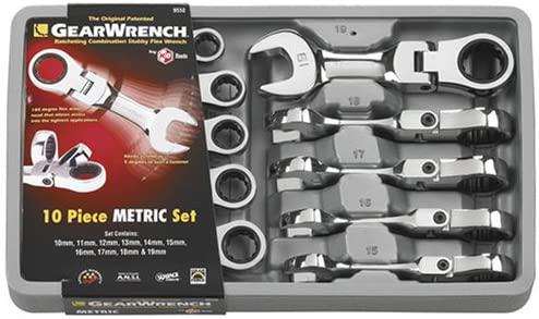 GEARWRENCH 10 Pc. 12 Pt. Stubby Flex Head Ratcheting Combination Wrench Set, Metric - 9550