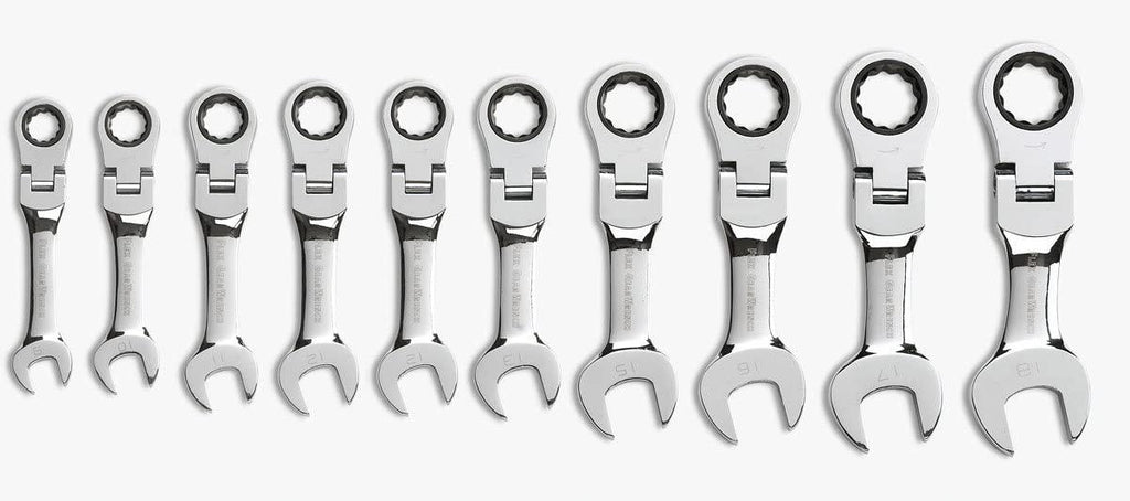 GEARWRENCH 10 Pc. 12 Pt. Stubby Flex Head Ratcheting Combination Wrench Set, Metric - 9550