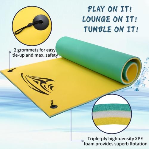 3 Layer Water Mat Floating Pad Foam Pad Island Water Sports Pad for Boats, Lakes, Rivers with StoraStraps for Adults Outdoor Water Activities 18x6 ft