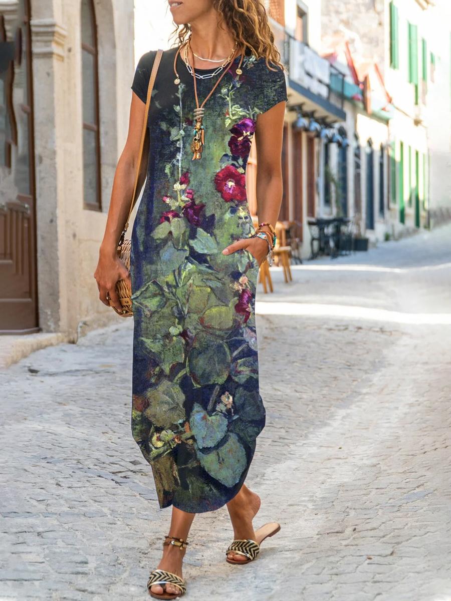 Loose Digital Print Short Sleeve Dress