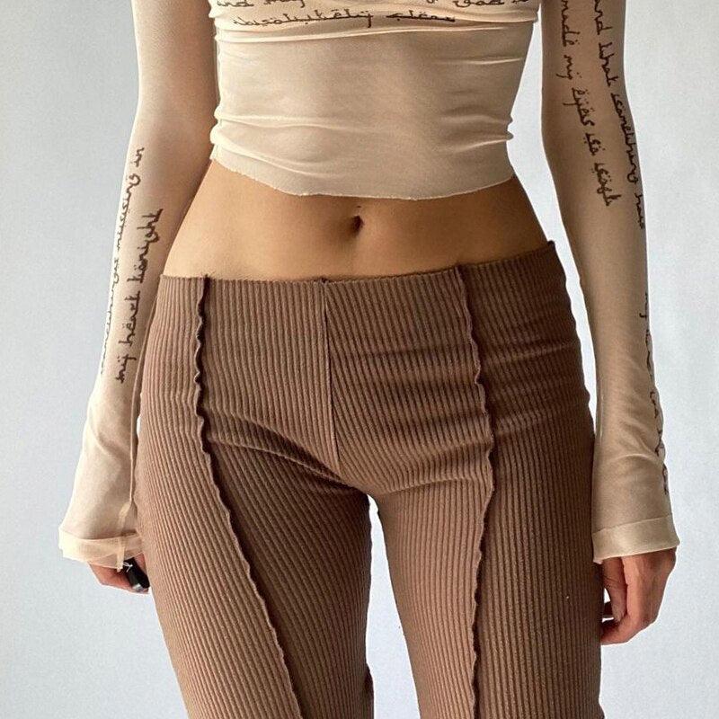 contrast flare casual pants