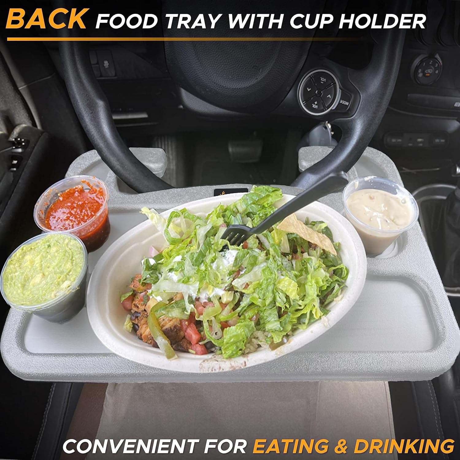 EcoNour 2 in 1 Car Steering Wheel Tray (Grey) | Multipurpose Car Steering Wheel Desk for Laptop and Food | Car Tray for Eating | Steering Wheel Accessories