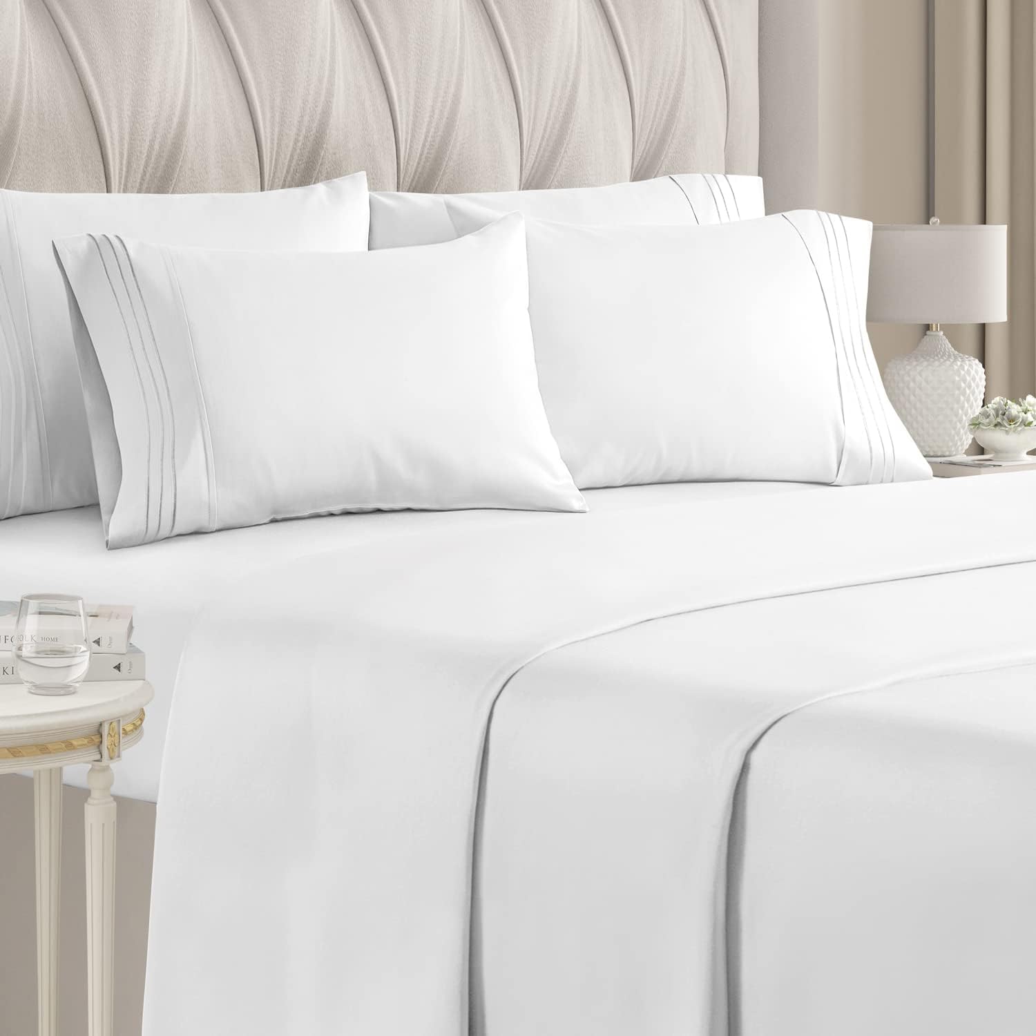 King 6 Piece Sheet Set - Breathable &amp; Cooling Bed Sheets - Hotel Luxury Bed Sheets for Women, Men, Kids &amp; Teens - Comfy Bedding w/ Deep Pockets &amp; Easy Fit - Soft &amp; Wrinkle - King White Sheets
