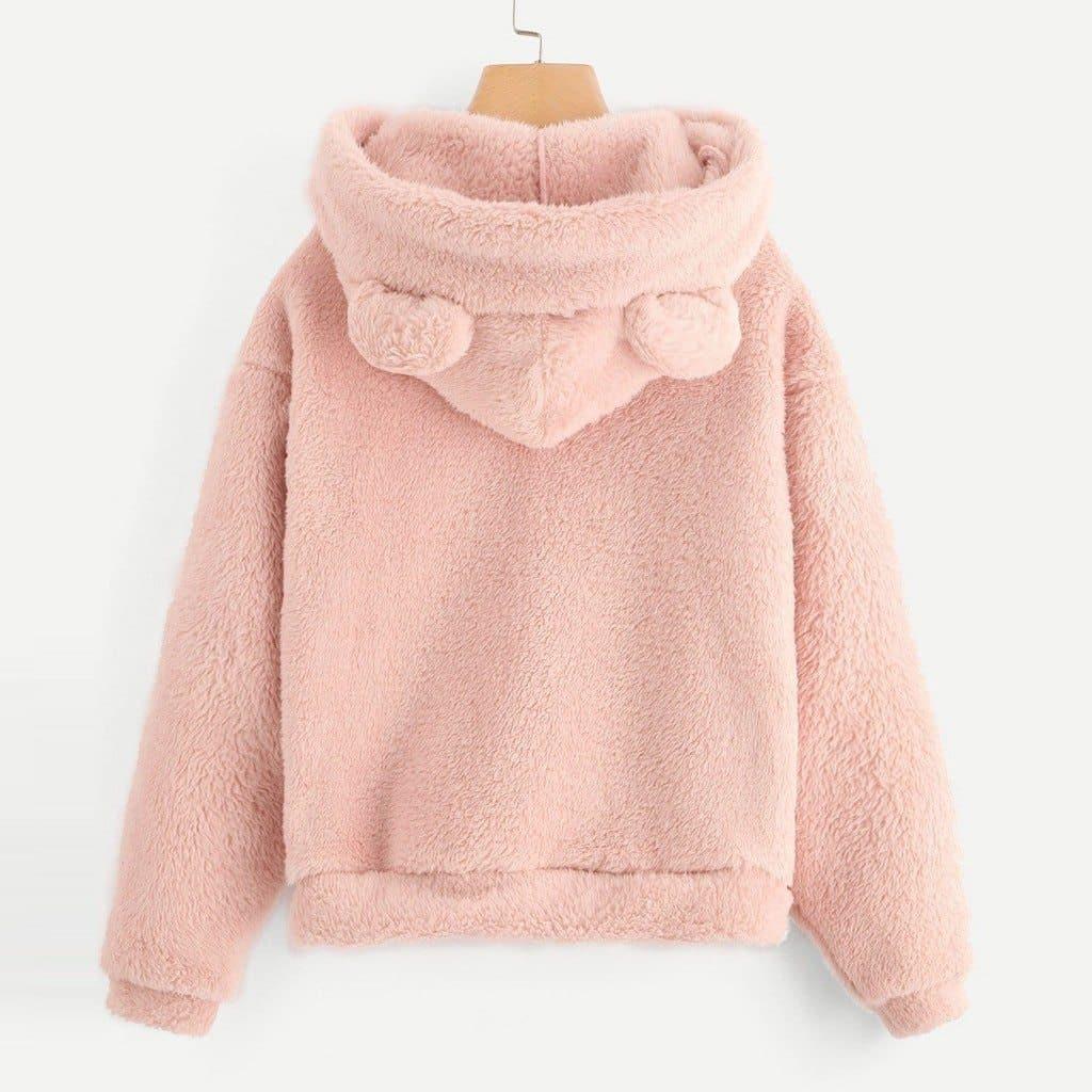 fluffy bear ear hoodie jacket