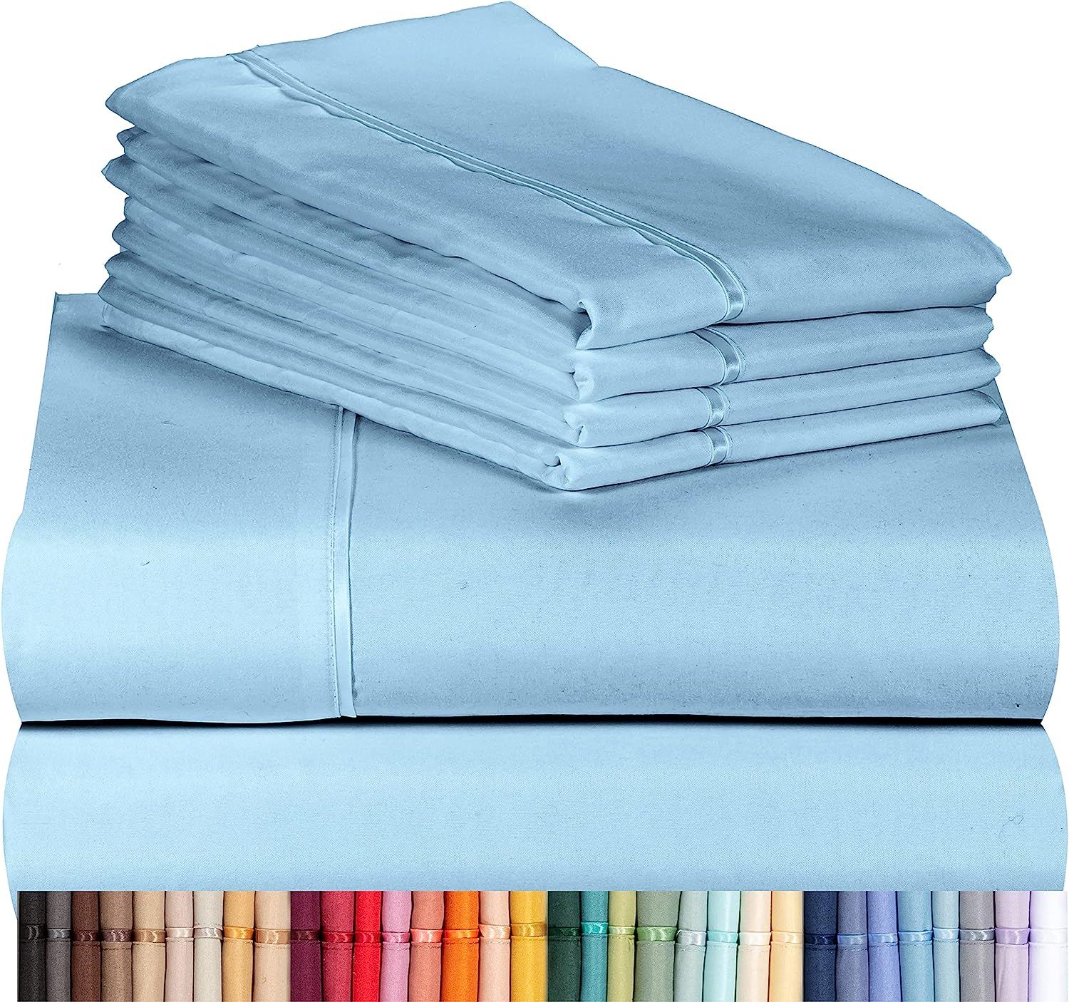 LuxClub 6 PC King Size Sheet Set Bamboo Sheets Deep Pockets 18" Eco Friendly Wrinkle Free Cooling Sheets Machine Washable Hotel Bedding Silky Soft - Sky King