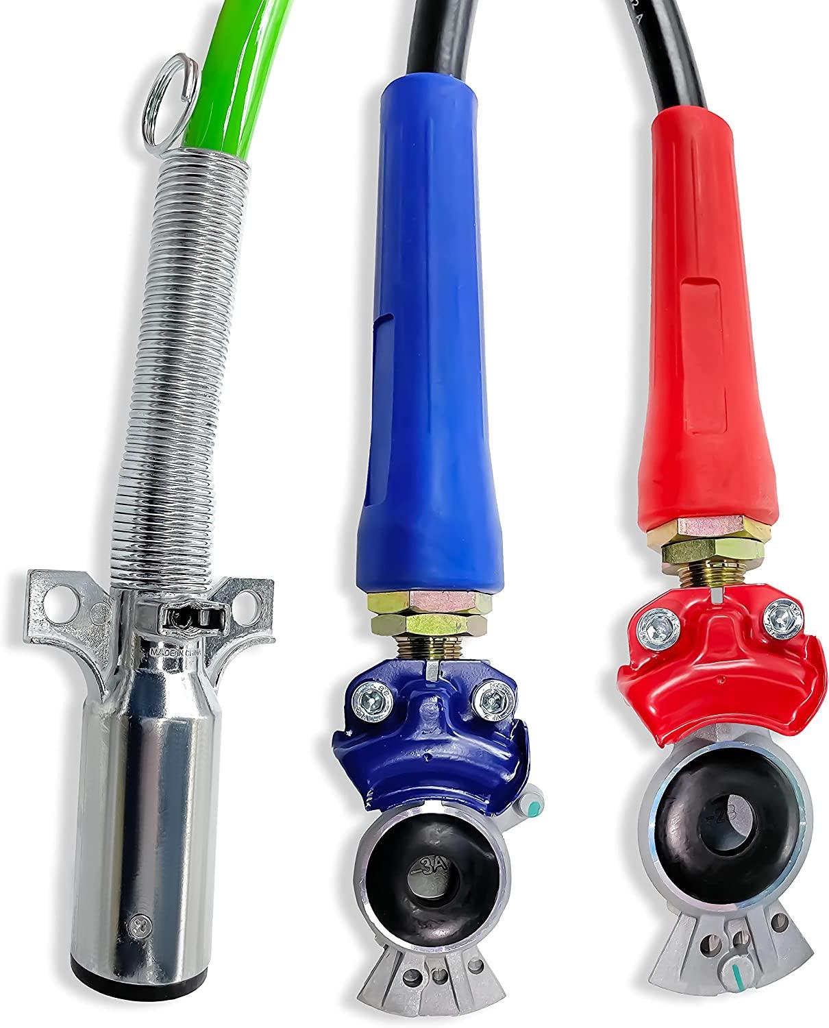 TORQUE 12ft 3 in 1 ABS & Air Power Line Hose Kit Airline Air Hose with Glad Hands Wrap 7 Way Electrical Cable with Handle Grip & Gladhands for Semi Truck Trailer Tractor (TR813212)