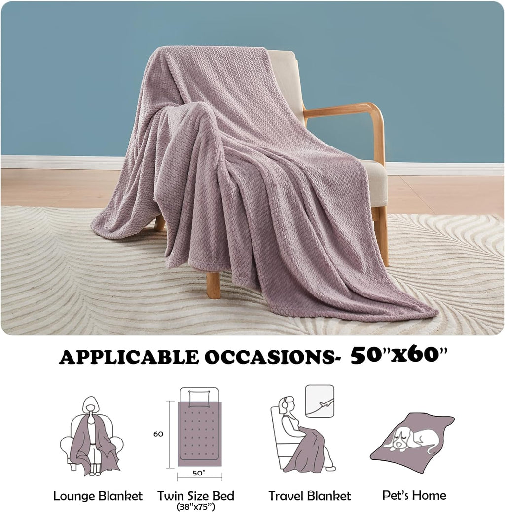 NEWCOSPLAY Super Soft Throw Blanket Light Purple Premium Silky Flannel Fleece Leaves Pattern Lightweight Bed Blanket All Season Use (Light Purple, Throw(50"x60"))
