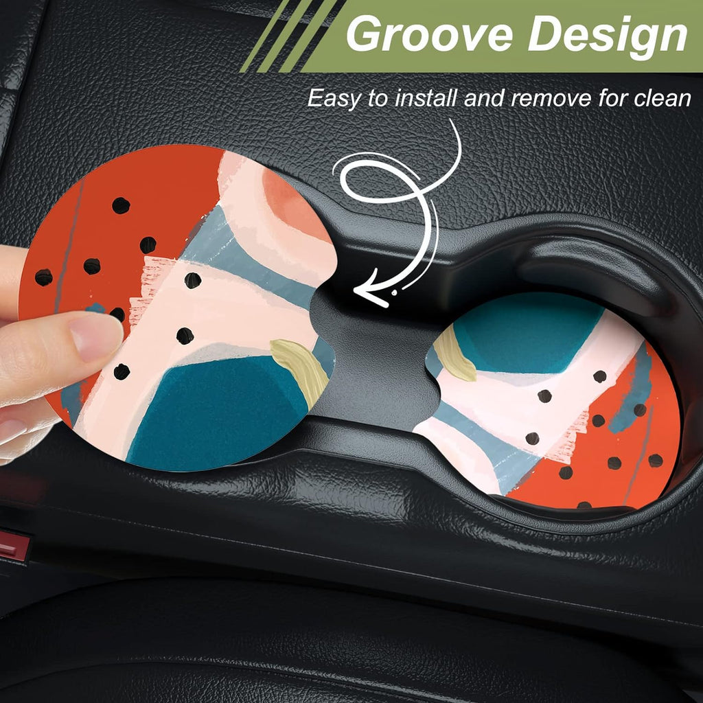 Nipichsha Car Cup Holder Coasters, Car Coasters for Cup Holders, 2 Pack Anti Slip Insert Coasters, Rubber Car Cup Mat with A Finger Notch, Cute Car Interior Accessories for Women Men (Morandi Art)