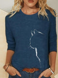 Round Neck Print Cat Print Long Sleeve T-shirt