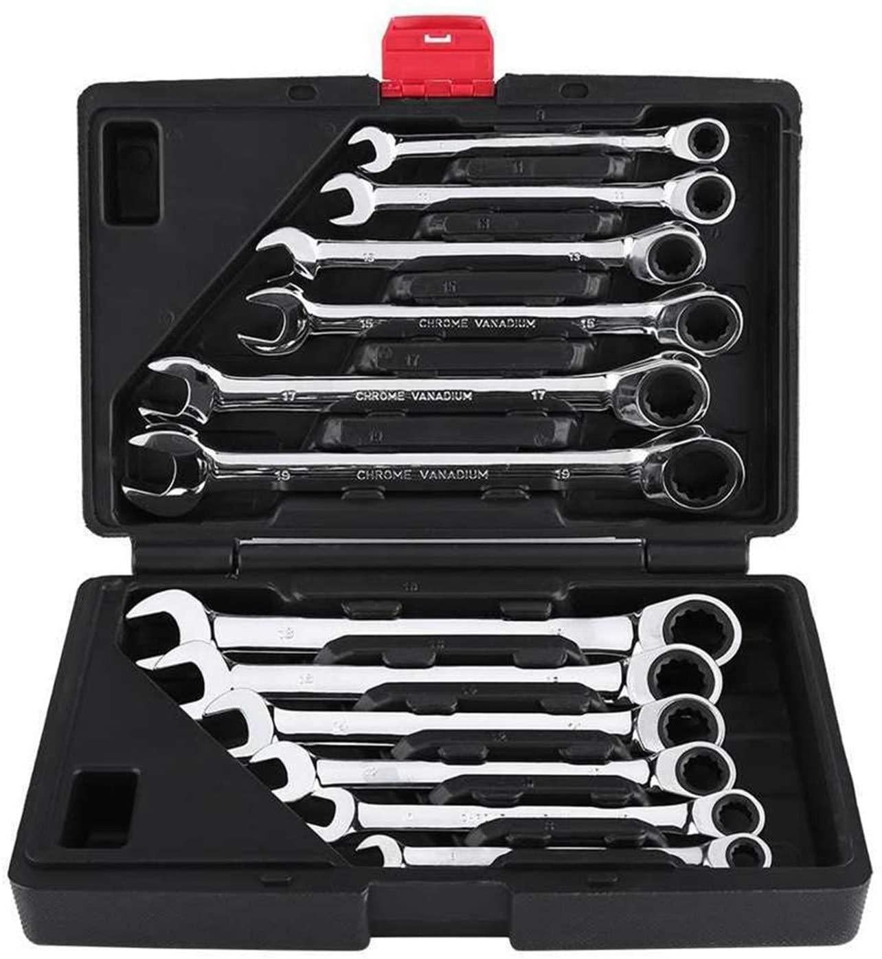YUOP Hand Tool Set 12 Pcs Ratche Wrench Set Torque Socket Spanner 8-19mm Ratcheting Wrench Spanners Garafor Auto Car Repair Tools (Size : Flexible Head)