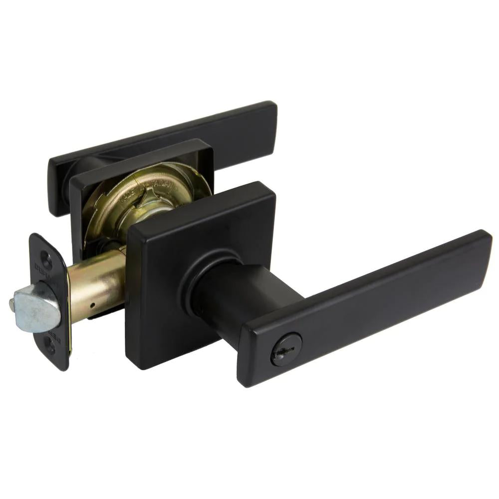 WestMatte Black Keyed Entry Door Lever with Square Rose