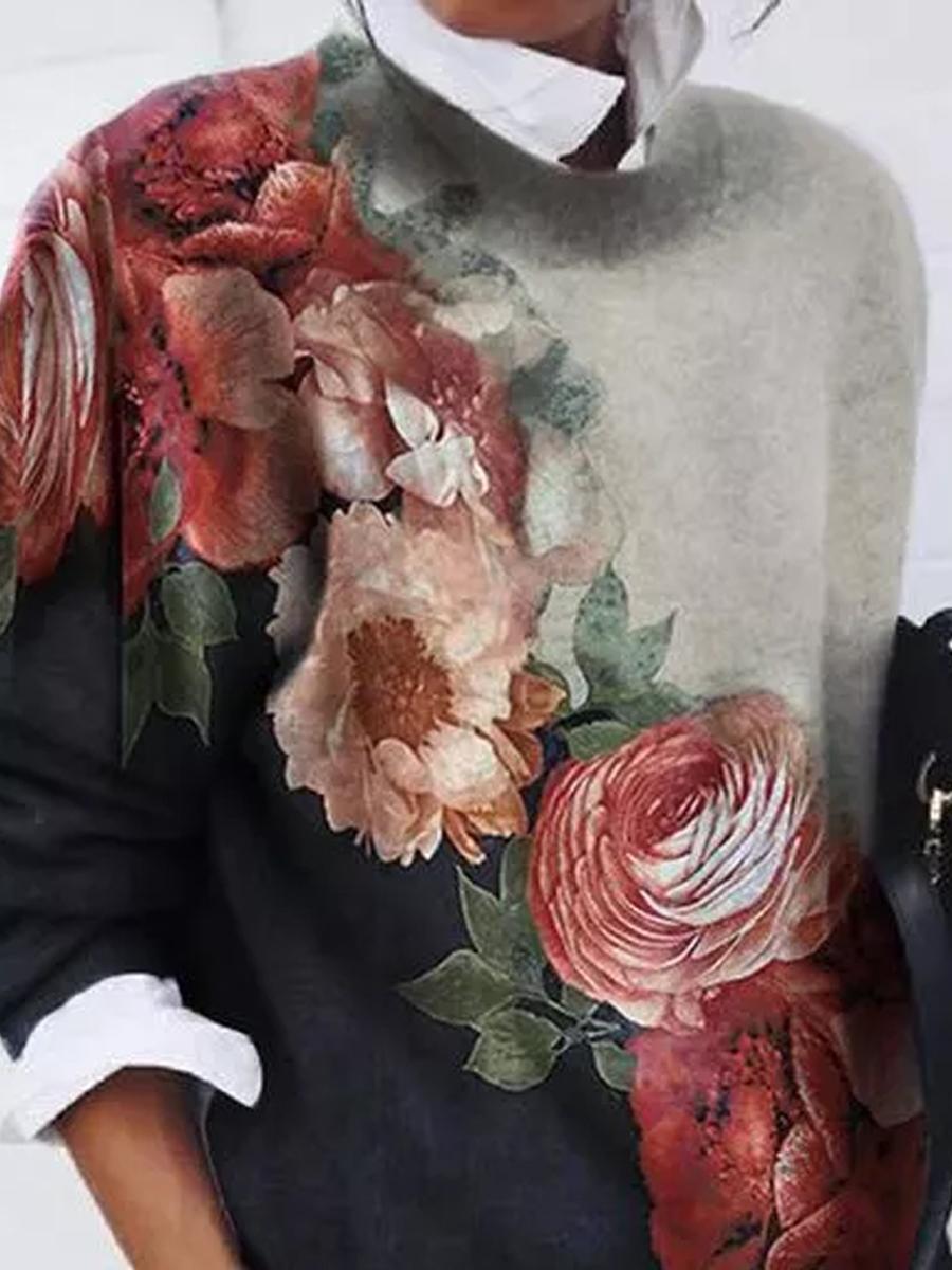 Fashion Floral Print Long Sleeve Sweater