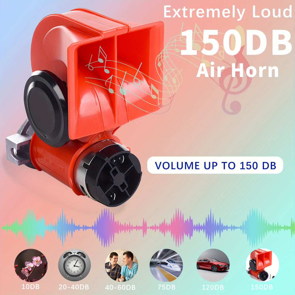 Train Horn Air Horn for Truck 12V 150db Super Loud Snail Car Horn with Compressor Air Horn for Any 12V Vehicles Cars Jeeps Trucks Motorcycles-Red