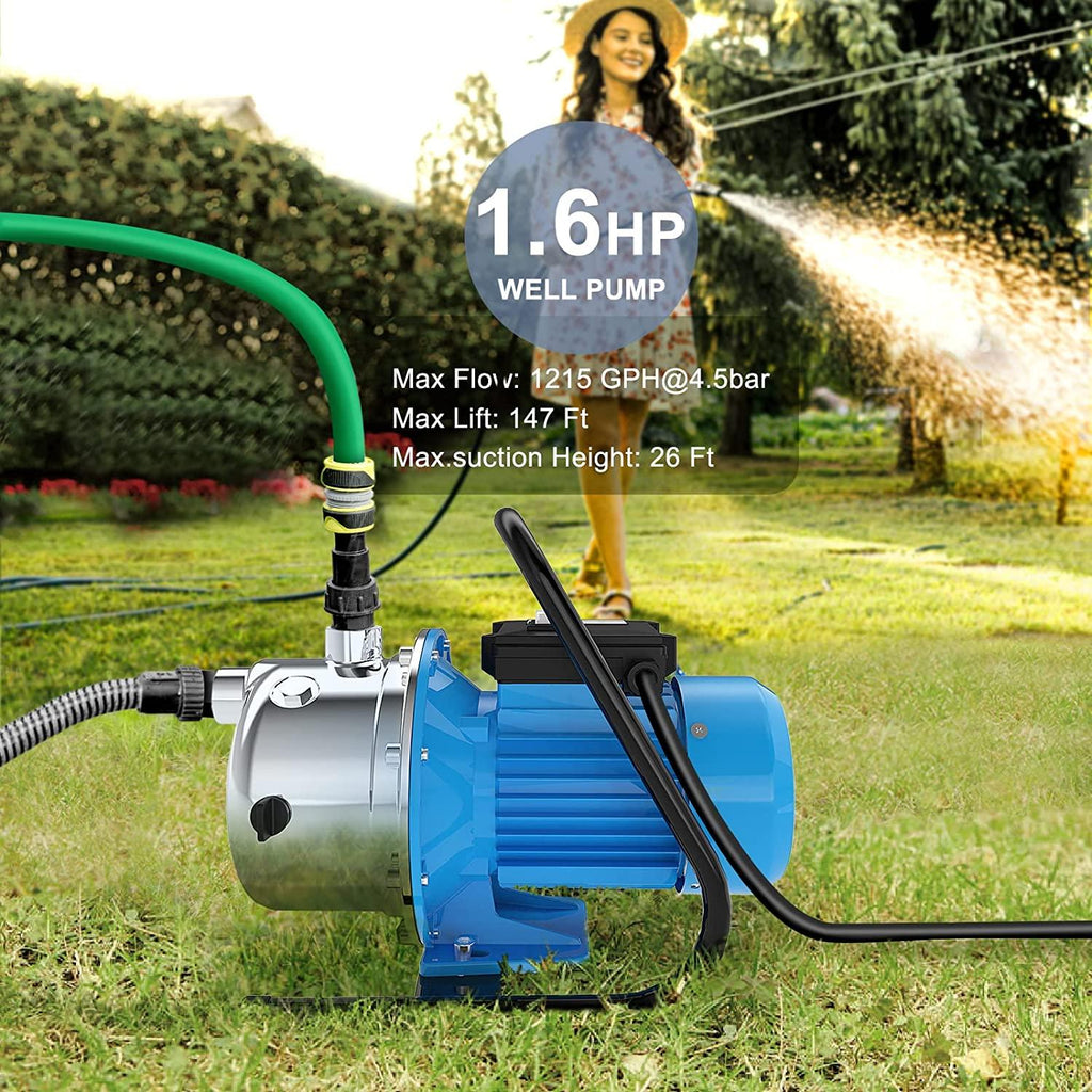 FOTING 1.6 HP Shallow Well Pump, 1215GPH Portable Irrigation Pump,  Steel Water Transfer Draining Sprinkler Pump for Lawn Garden