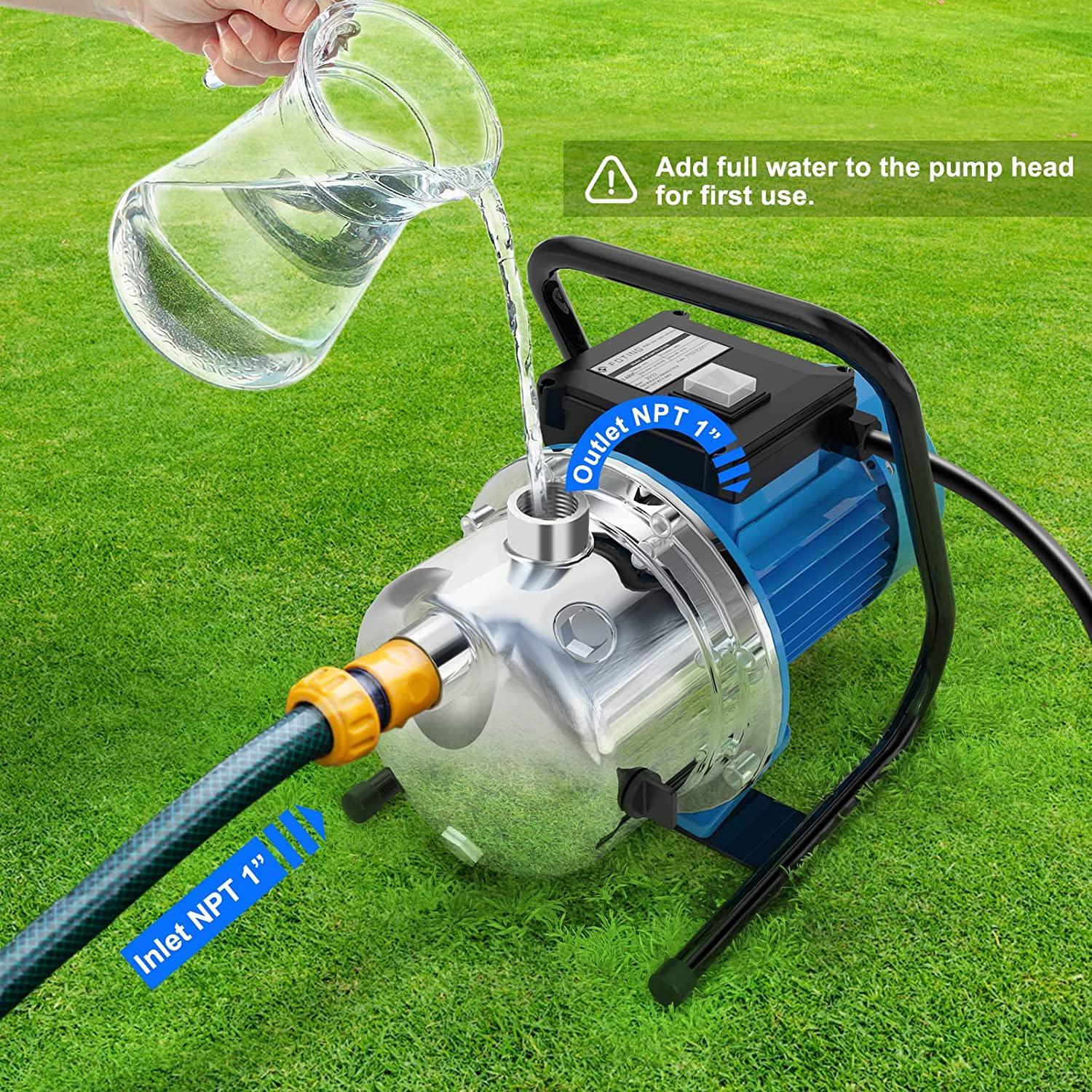 FOTING 1.6 HP Shallow Well Pump, 1215GPH Portable Irrigation Pump,  Steel Water Transfer Draining Sprinkler Pump for Lawn Garden