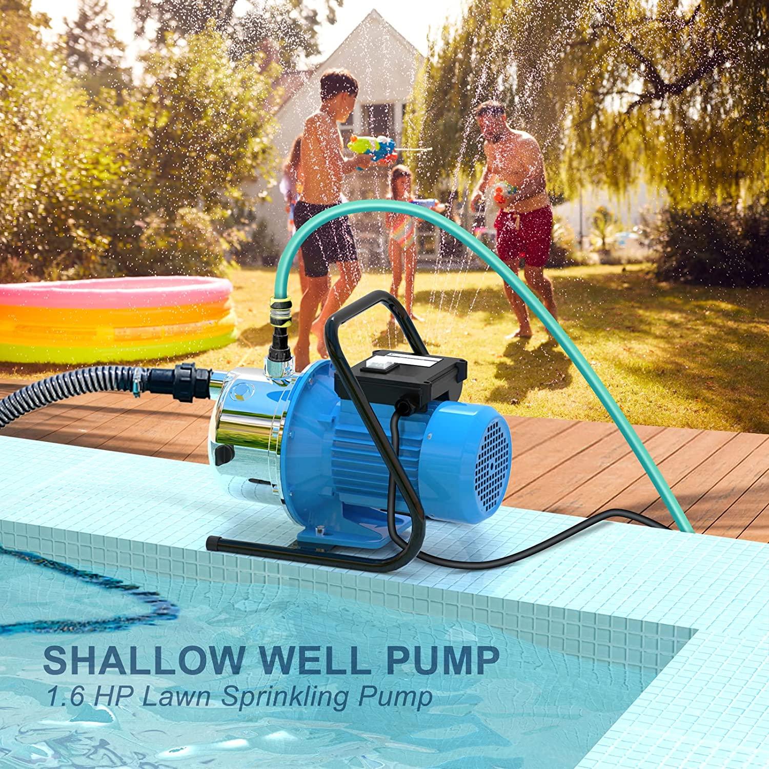 FOTING 1.6 HP Shallow Well Pump, 1215GPH Portable Irrigation Pump,  Steel Water Transfer Draining Sprinkler Pump for Lawn Garden
