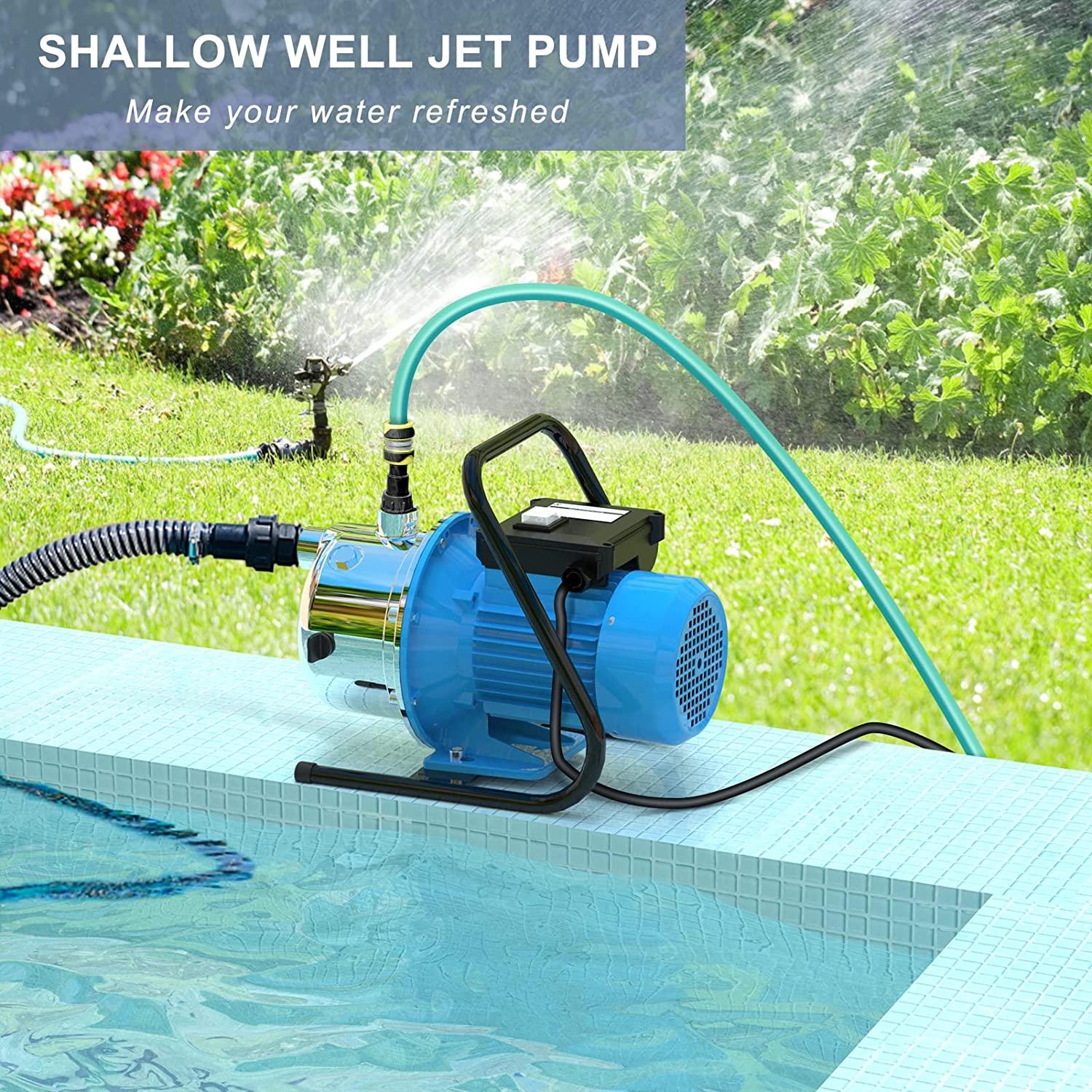 FOTING 1.6 HP Shallow Well Pump, 1215GPH Portable Irrigation Pump,  Steel Water Transfer Draining Sprinkler Pump for Lawn Garden