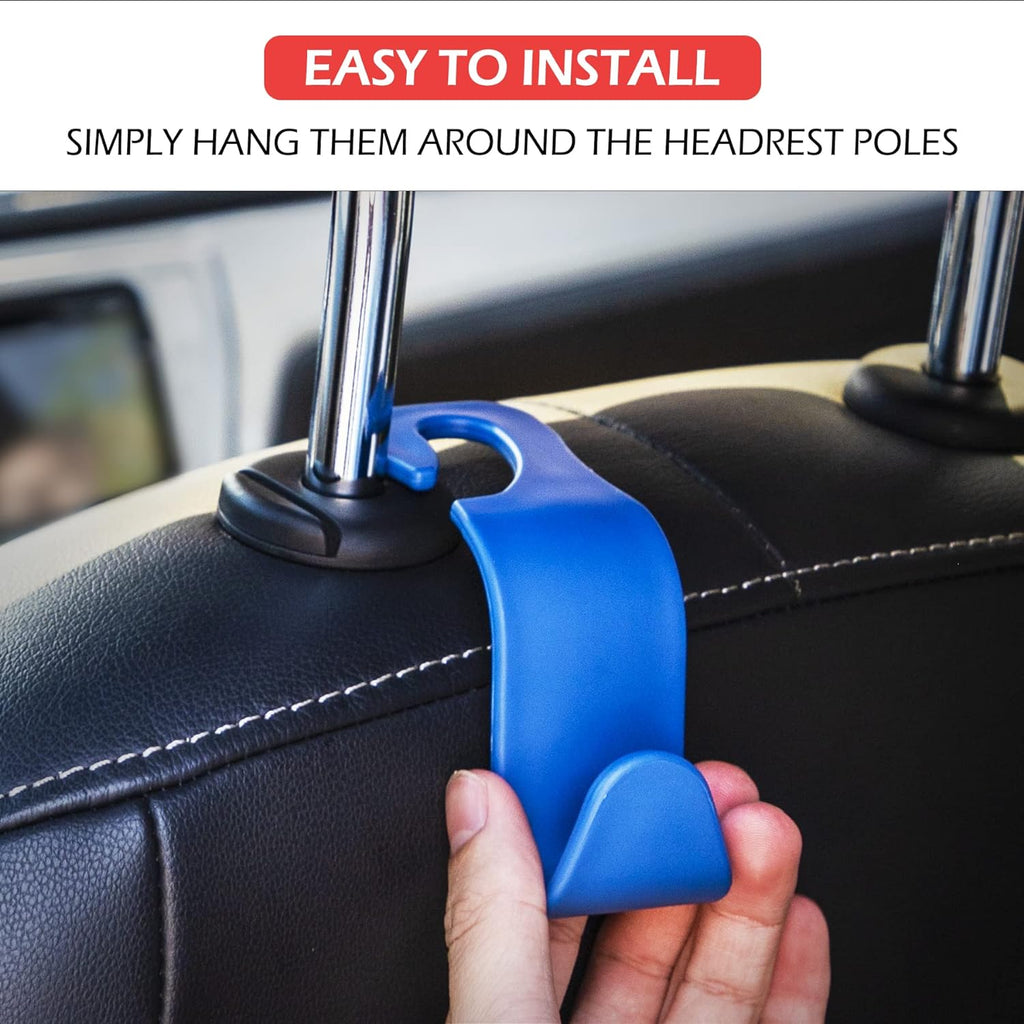 LivTee Car Seat Headrest Hook, Car Headrest Hidden Hook, 4 Pack Universal Auto Car Back Seat Hook Organizer for Purse Coat, Car Interior Accessories (Blue)