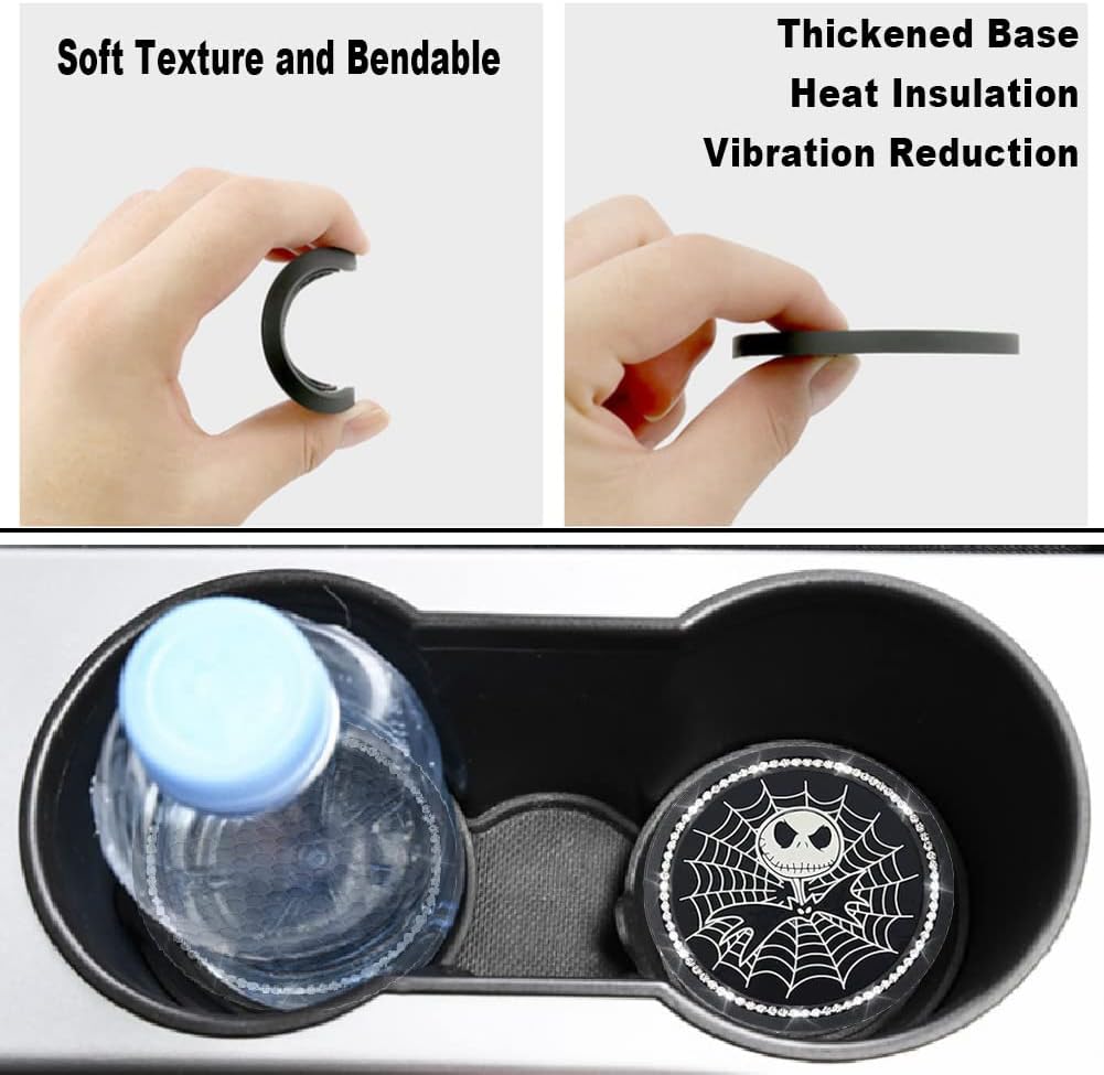 2PCS Nightmare Before Christmas Jack Skellington Car Cup Holders Coasters,Black Silicone Anti-Slip Car Coasters,2.75 Inch