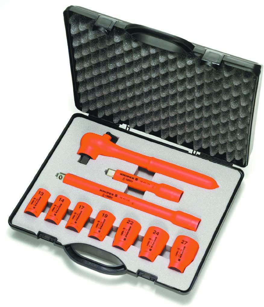 KNIPEX Tools - 10 Piece Socket Set, 1/2" Drive, SAE, 1000V Insulated (989911S5)
