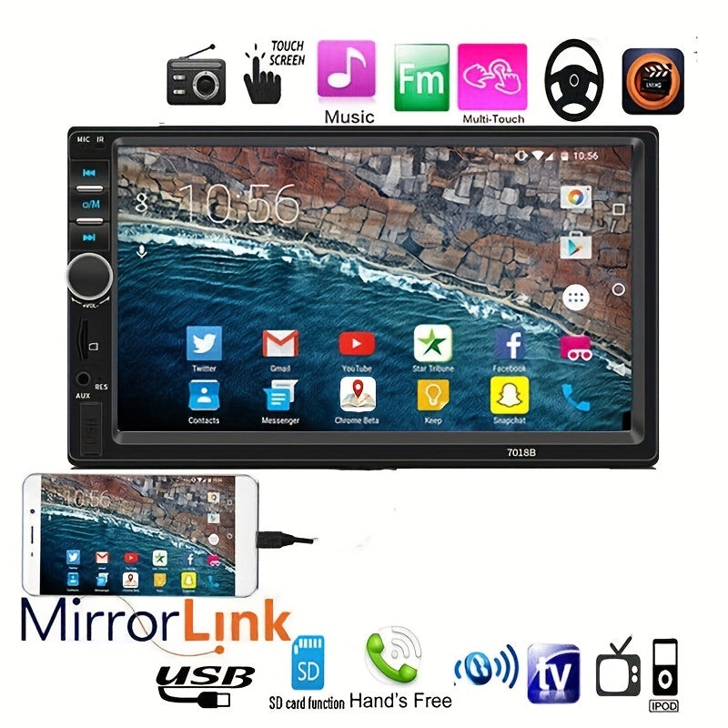 Car Audio System With This 7-inch Dual Spindle Universal LCD Touch Screen Stereo Radio Includes Rear View Camera USB/AUX/FM Remote Control MP4 Player
