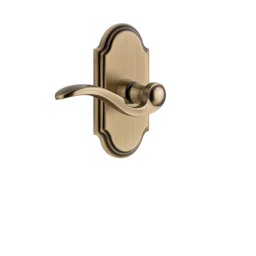 Arc Plate 2-3/8 in. Backset  Brass Privacy Bed/Bath with Bellagio Door Lever - Left Handed