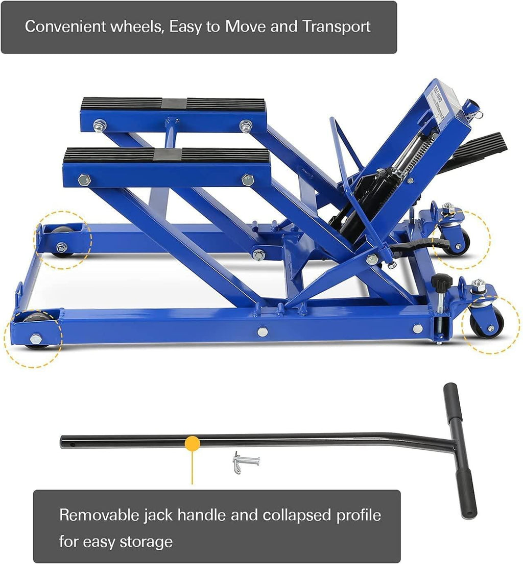 Motorcycle Lift, Heavy Duty Low Profile Hydraulic ATV Lift Jack with 1500 lb. Capacity, Steel