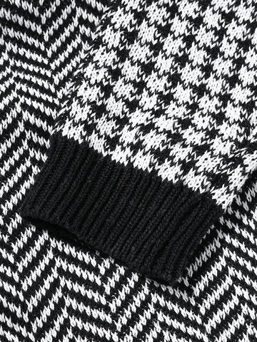 mens houndstooth pattern patchwork lapel button front knit casual cardigans