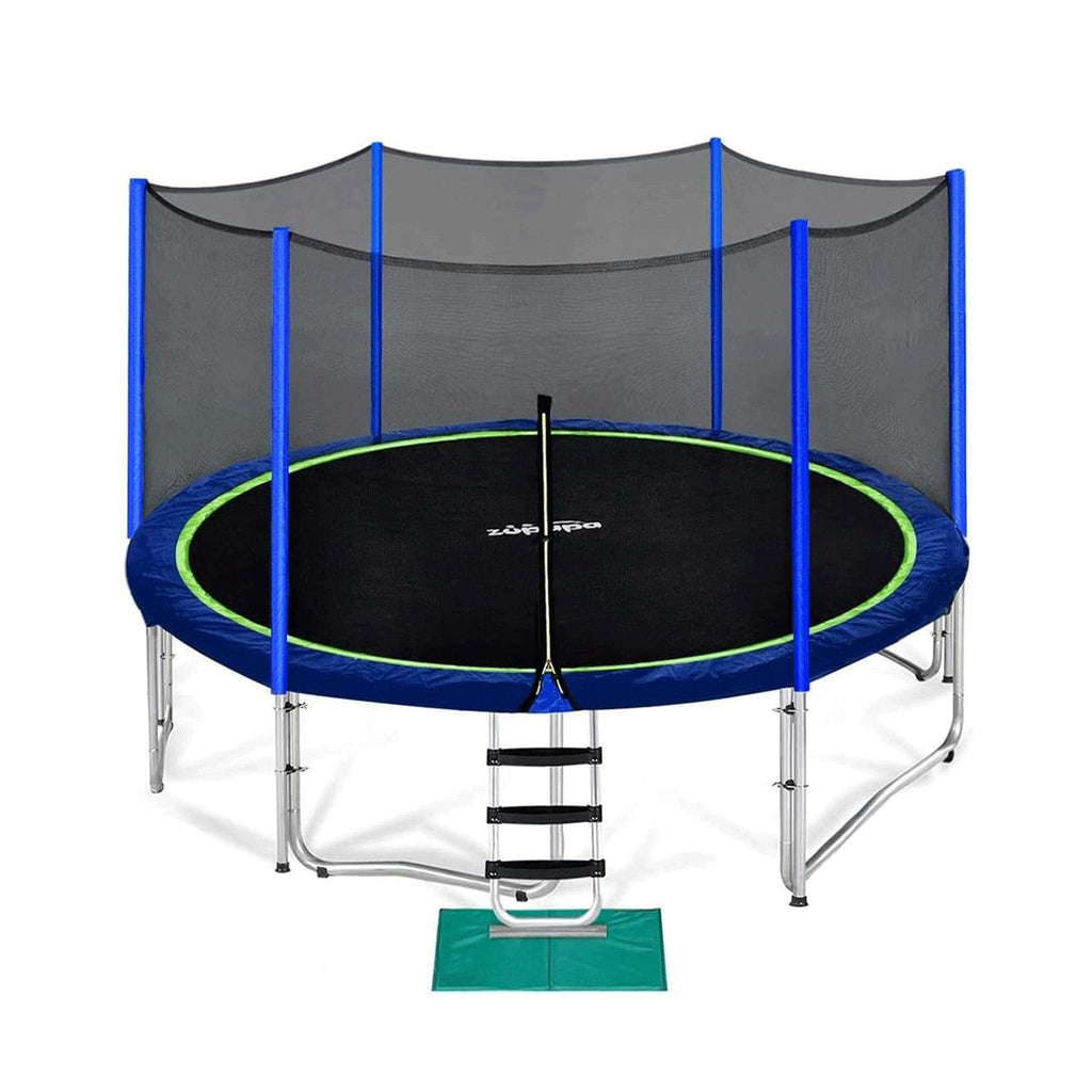 Zupapa 15 14 12 10 8ft Outdoor Trampoline with 425lbs Weight Capacity for Kids Adults,Trampolines with Sprinkler Safety Enclosure Net