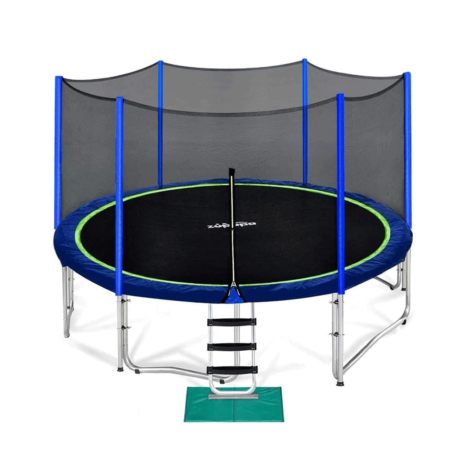 Zupapa 15 14 12 10 8ft Outdoor Trampoline with 425lbs Weight Capacity for Kids Adults,Trampolines with Sprinkler Safety Enclosure Net