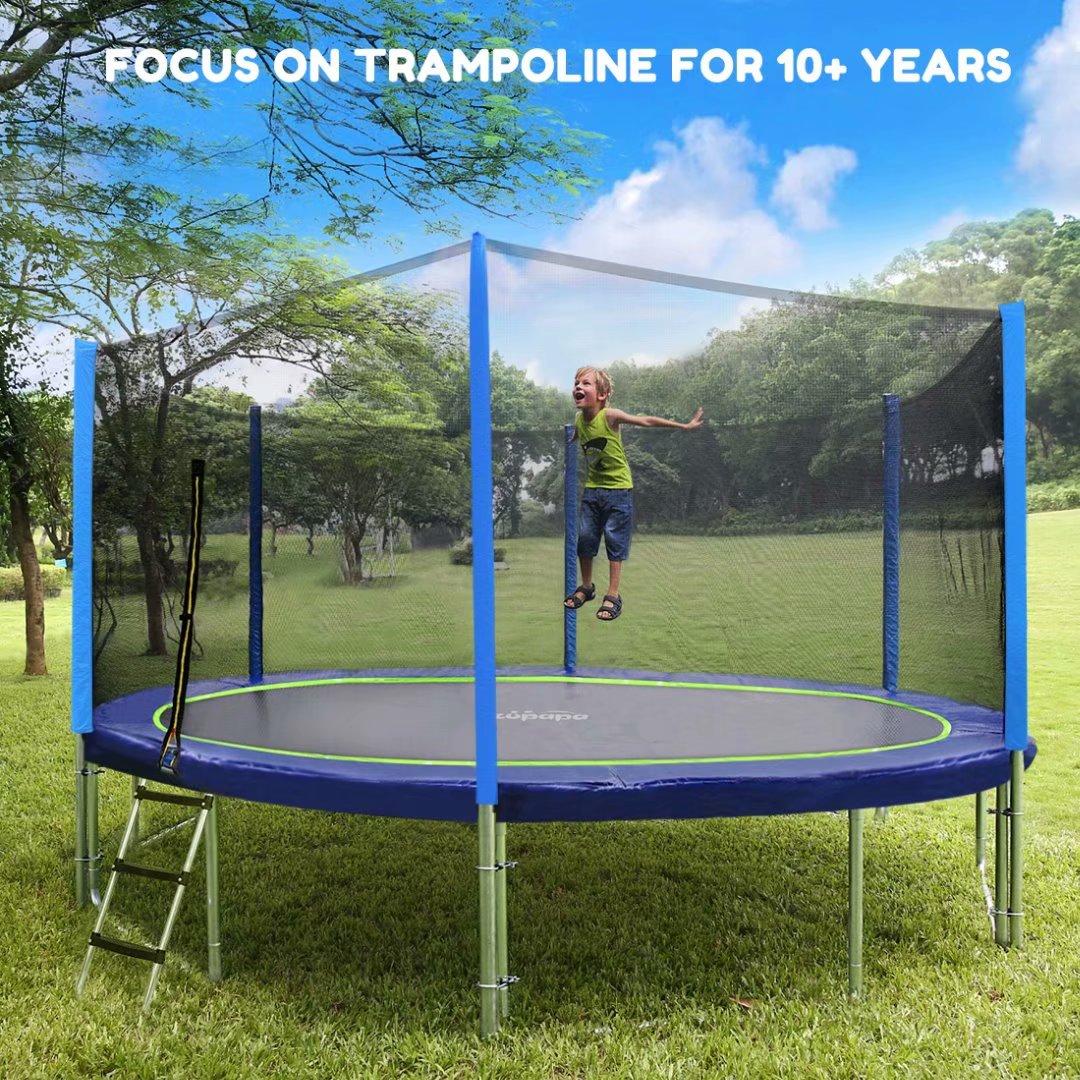Zupapa 15 14 12 10 8ft Outdoor Trampoline with 425lbs Weight Capacity for Kids Adults,Trampolines with Sprinkler Safety Enclosure Net