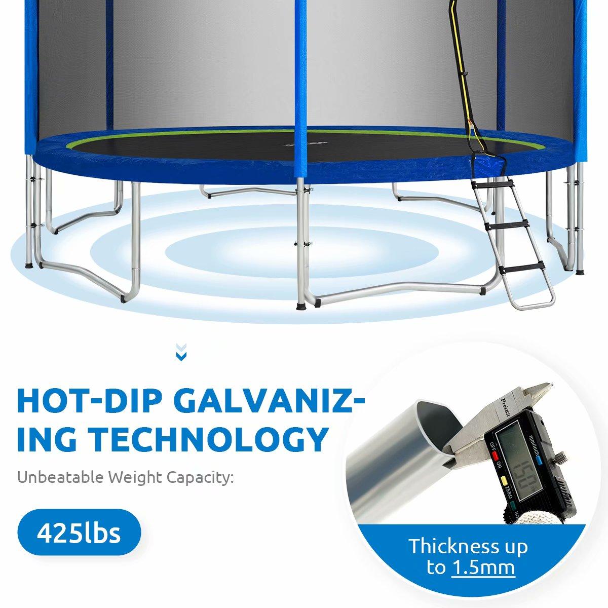 Zupapa 15 14 12 10 8ft Outdoor Trampoline with 425lbs Weight Capacity for Kids Adults,Trampolines with Sprinkler Safety Enclosure Net