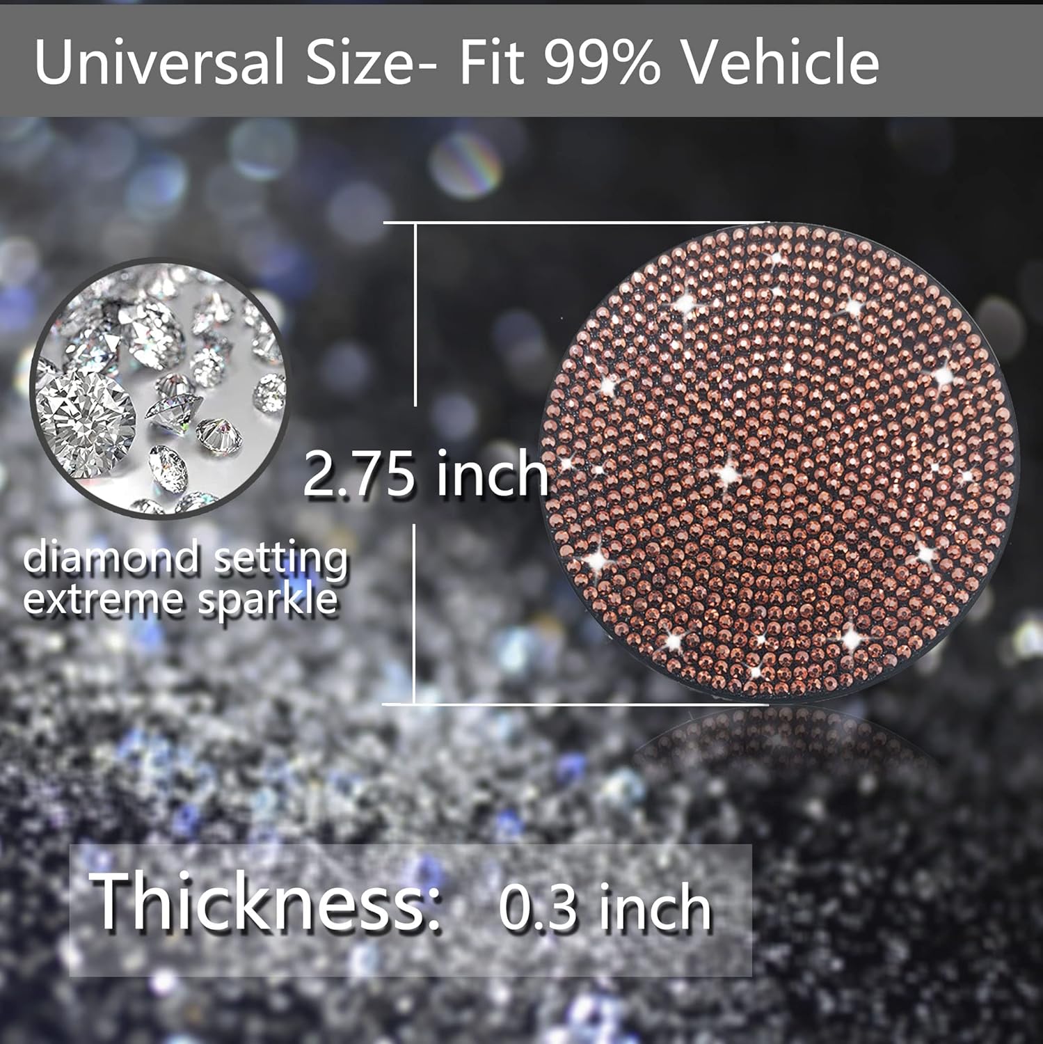 2pcs Bling Car Cup Holder Coaster, 2.75 inch Anti-Slip Shockproof Universal Fashion Vehicle Car Coasters Insert Bling Rhinestone Auto Automotive Interior Accessories for Women (2 pcs, Rose Gold)