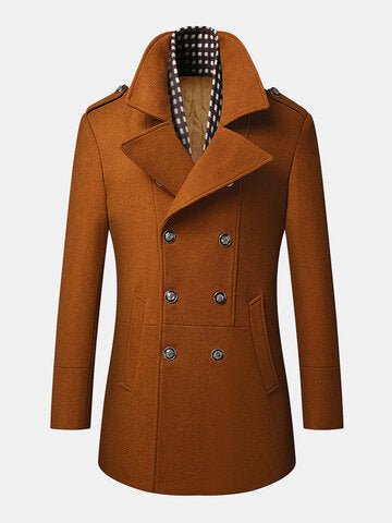 mens double breasted woolen lapel british style overcoats with scarf