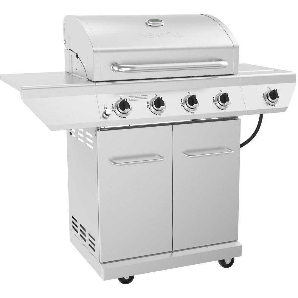 4-Burner Propane Gas Grill in  Steel with Side Burner