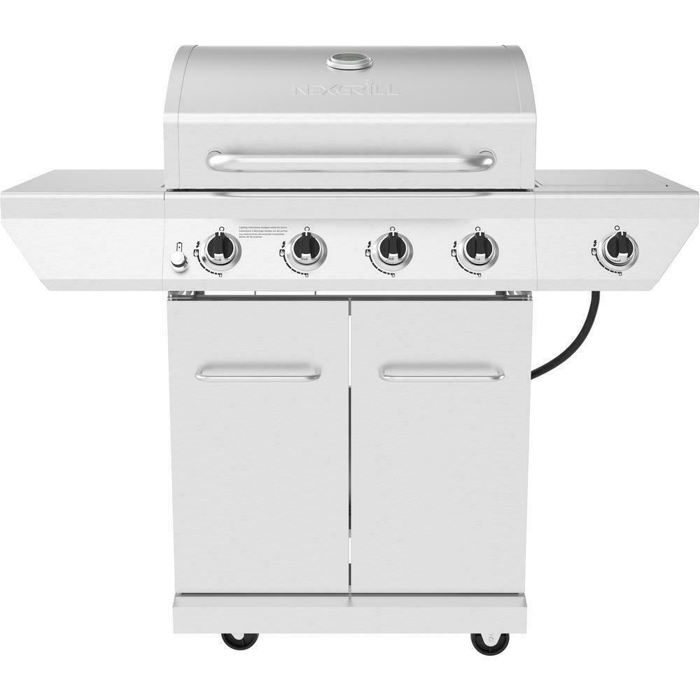 4-Burner Propane Gas Grill in  Steel with Side Burner