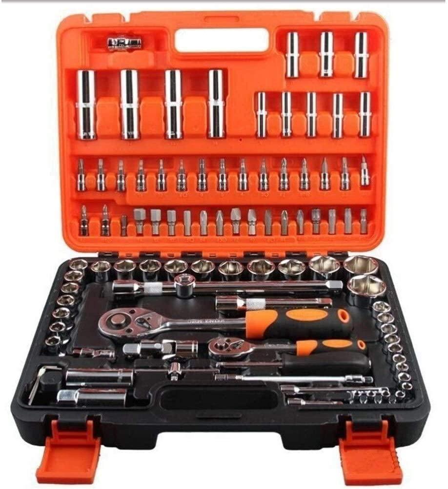 ZSEFV Hand Tools 94pcs (1/4 and 1/2 Inches) Sockets Ratchet Wrench Combo Tools Kit for Auto Repairing red Box Hand Tools