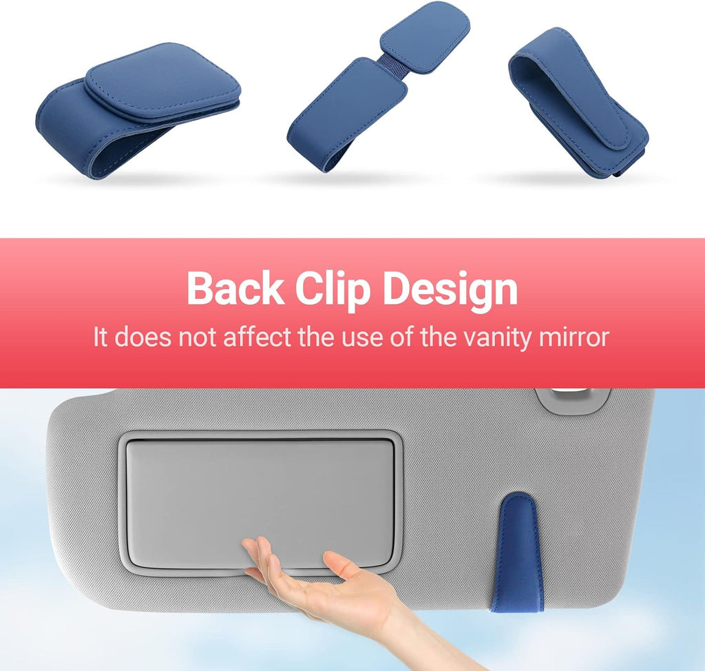 KanSmart Sunglass Holder for Car Visor Sunglasses Clip Magnetic Leather Glasses Eyeglass Holder Truck Car Interior Accessories Universal for Woman Man -Blue