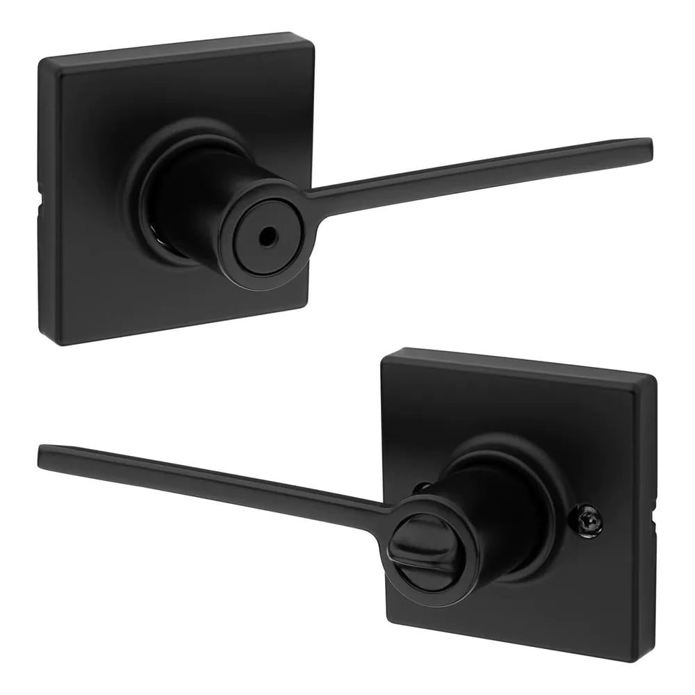 LadMatte Black Contemporary Square Privacy Bed/Bath Door Lever