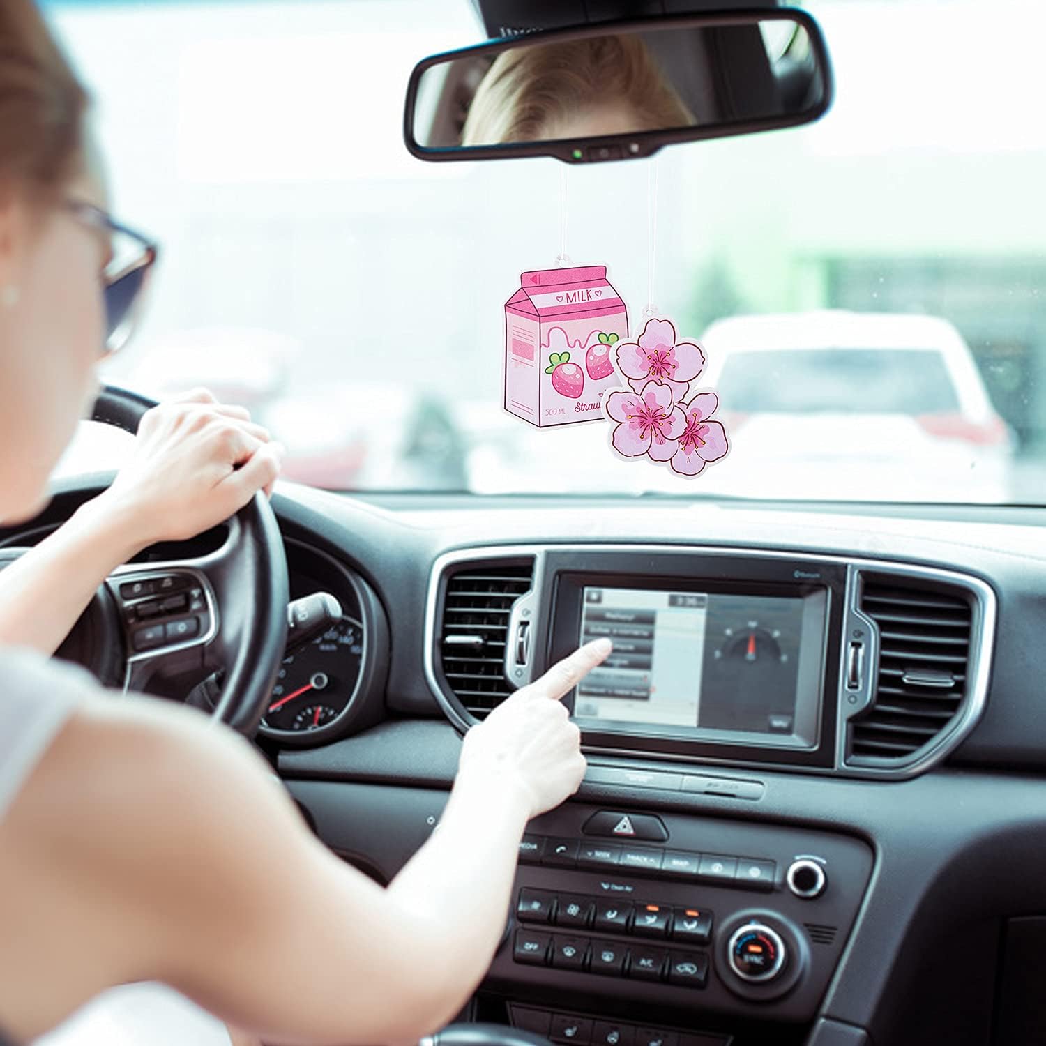 Car Air Freshener Kawaii Incense Chips Scented Ornament, Car Rearview Mirror Pendant, 4 Styles and Scents Of Bubble Tea Strawberry Milk Sakura Hanging Ornament Vent Decoration Cute Aromatic For Party Supplies
