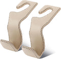 EldHus Seat Hooks for Purses and Bags, 2 Pack Car Purse Holder for Grocery Bag Handbag Clothes, Metal Headrest Hooks Covered by Leather, Beige